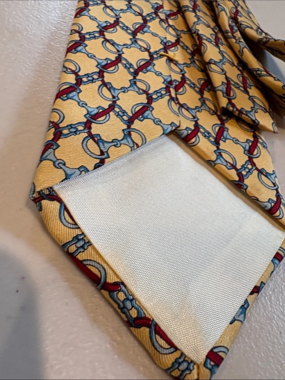 Richards - Silk Patterned Tie in Yellow with Red & Blue Accents, Necktie. Silk